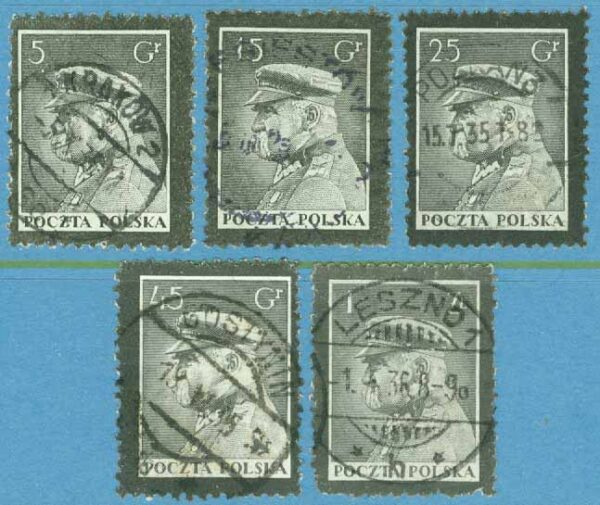 Polen - M  294-297 Józef Piłsudski (1867-1935), marskalk och politiker, 5 kpl stpl, kt