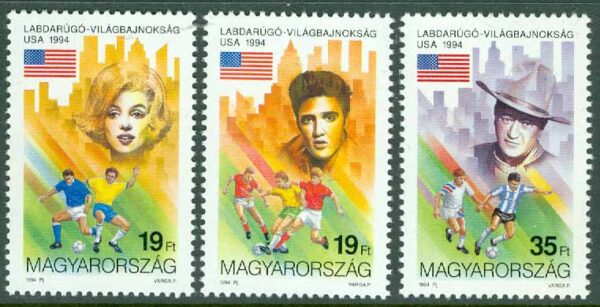 Ungern - M 4298-4300 VM i fotboll 1994 i USA, artister, 3 kpl **