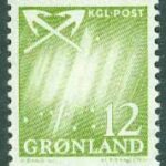 Grönland – F   50 Norrsken, 12 öre gulgrön **