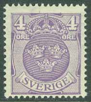 Sverige – F   74cz Lilla Riksvapnet 4 öre vm våglinjer + KPV **