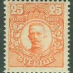 Sverige – F   86Bz Gustaf V i medaljong 25 öre vm våglinjer + KPV **