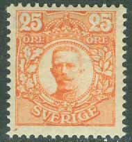 Sverige – F   86Bz Gustaf V i medaljong 25 öre vm våglinjer + KPV **