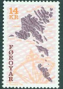 Färöarna – F  347 Bruksfrimärke – Karta över Färöarna, 1 kpl **