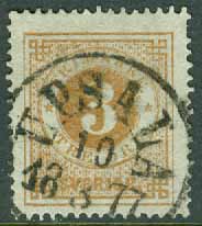 F   17 Ringtyp 3 öre t. 14. UPSALA 10.3 1877 (C/U) kt