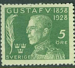 Sverige – F  226 Gustaf V 70 år, plåtskarv, 5 öre ** nålstick