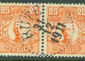 F   86 Gustaf V i medaljong. 25 öre stpl RUTE 31.12 1911 (I/Go)