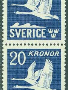 Sverige – F  337BBb Svanar 20 kr par blank gummering **