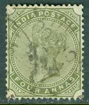 Indien – M   37 Drottning Victoria, 4 A stpl