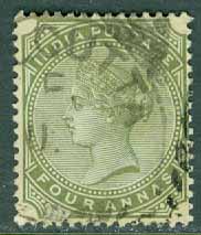 Indien – M   37 Drottning Victoria, 4 A stpl