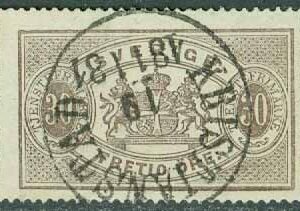 F Tj  8. Tjänste t. 14. 30 öre. Omvänd stpl KRISTIANSTAD 19.11 1881  (L/Sk)