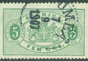 F Tj 14. Stora tjänste 5 öre. UMEÅ 7.9 1907  (AC/Vb)