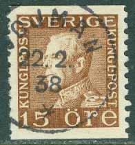 F  178A Gustaf V 15 öre. VOJMÅN 22.2.38  (AC/L)