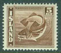 Island – F  242 Fiskar, torsk, 5 aur brun **