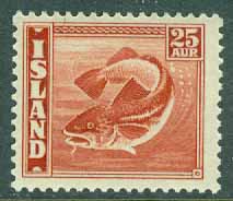 Island – F  249 C2 Fiskar, torsk, 25 öre rödbrun **