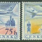 Tjeckoslovakien – M 1042-1043 Nya flyglinjer i drift, 2 kpl **
