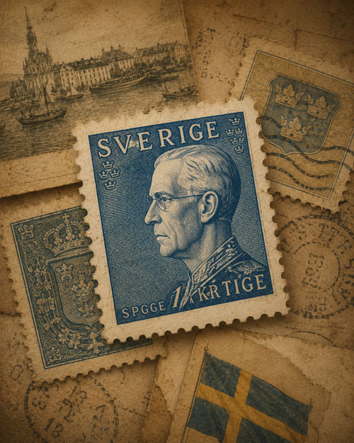 Svenskt frimärke i vintageutförande med porträttmotiv